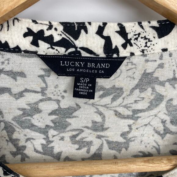 Lucky Brand Top Women’s Small Black & White Bohemian Peasant Pintuck Feminine - Picture 3 of 9